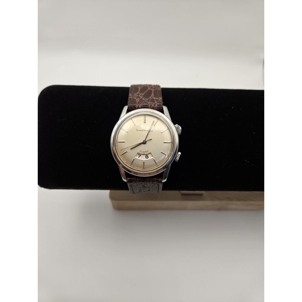 Vintage 34mm Mens Gerard Perregaux Alarm Watch.Wind-up,Leather Band,New Crystal.